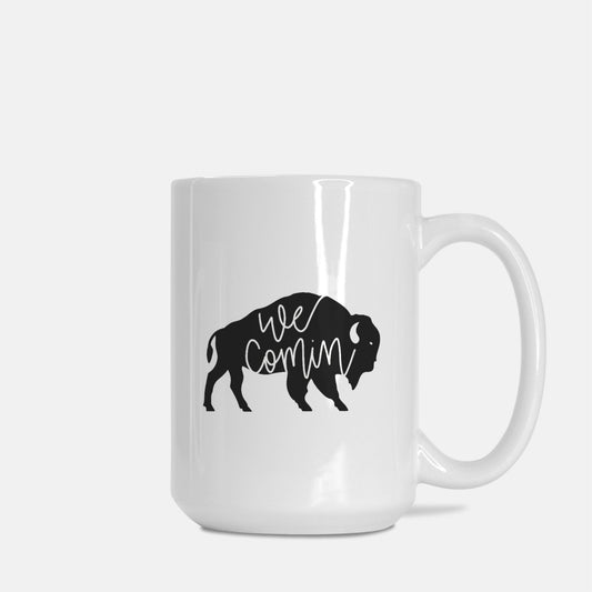 We Comin' Hand Lettered Buffalo Mug Gift in Black